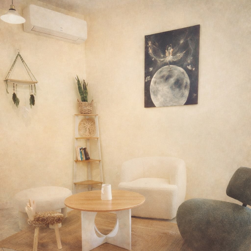 Cabinet de soin bien-être cocon avec tableau lune, boutique de Carnoules